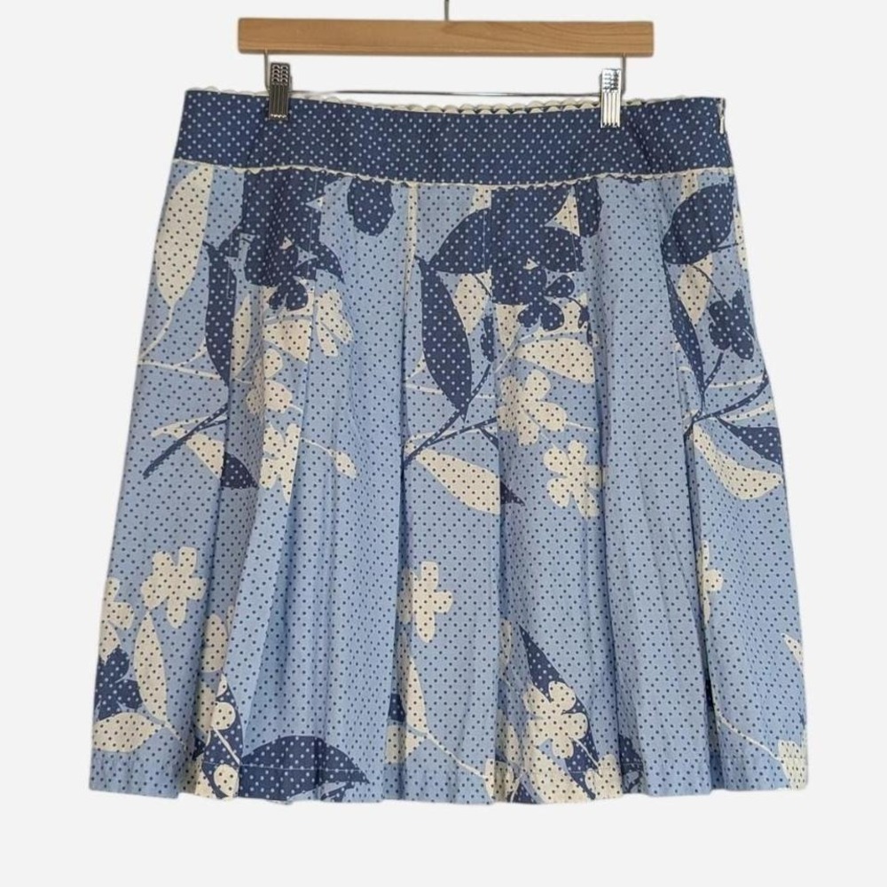 Liz Claiborne Blue Botanical‎ Polka Dot Mixed Print Pleated Mini Skirt 16